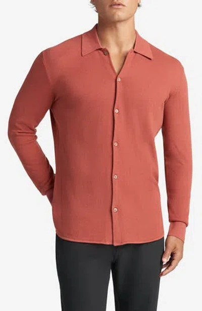 Goodlife Mini Waffle Long Button-up Shirt In Brown