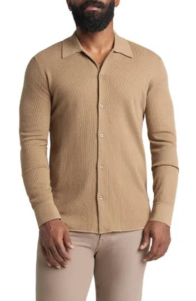 Goodlife Mini Waffle Long Button-up Shirt In Timber