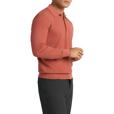 Goodlife Mini Waffle Long Sleeve Polo In Brown