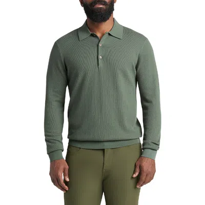 Goodlife Mini Waffle Long Sleeve Polo In Green