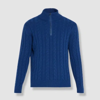 Pre-owned Goodman $896 Bergdorf  Men's Blue Cashmere Ribbed Quarter-zip Sweater Sz Xl