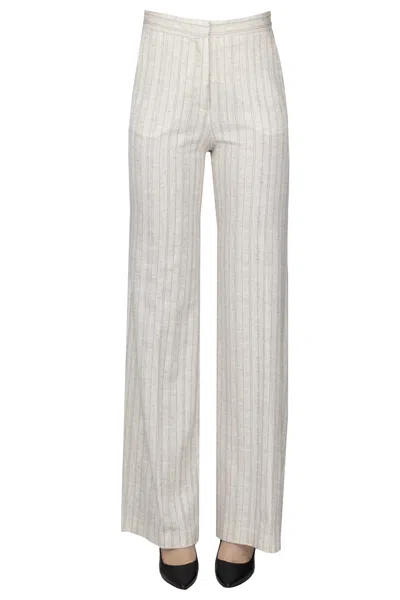 Goodmatch Pinstriped Cotton Trousers In Sand