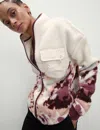Goodmove Women's Borg Printed Funnel Neck Zip Up Fleece Jacket In White
