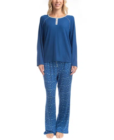 Goodnight Kiss Cherry Merry Henley Pj Set In Blue