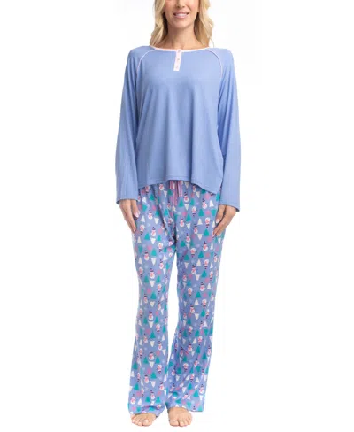 Goodnight Kiss Cherry Merry Henley Pj Set In Blue