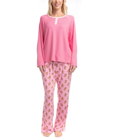 Goodnight Kiss Cherry Merry Henley Pj Set In Pink