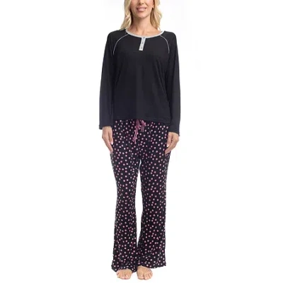 Goodnight Kiss Womens Long Sleeve 2-pc. Pajama Set In Black