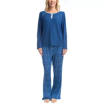 Goodnight Kiss Womens Long Sleeve 2-pc. Pajama Set In Blue