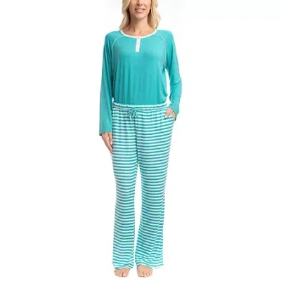 Goodnight Kiss Womens Long Sleeve 2-pc. Pajama Set In Green