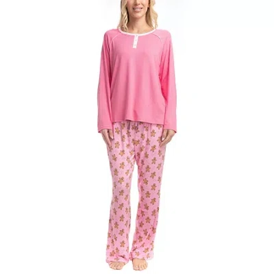 Goodnight Kiss Womens Long Sleeve 2-pc. Pajama Set In Pink