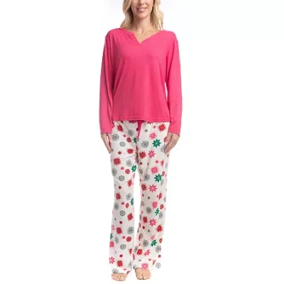 Goodnight Kiss Womens Long Sleeve 2-pc. Pajama Set In Pink