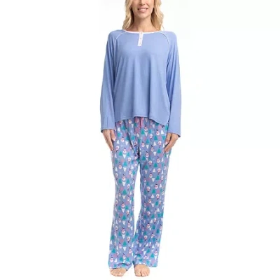 Goodnight Kiss Womens Long Sleeve 2-pc. Pajama Set In Purple