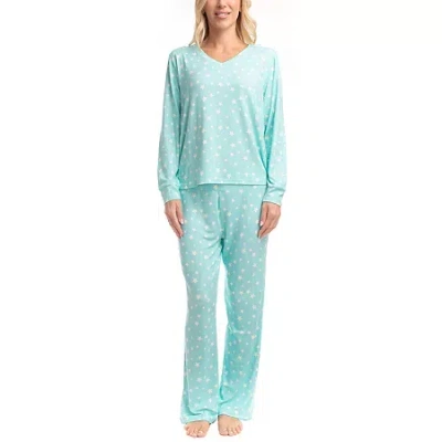 Goodnight Kiss Womens V-neck Long Sleeve 2-pc. Pajama Set In Blue