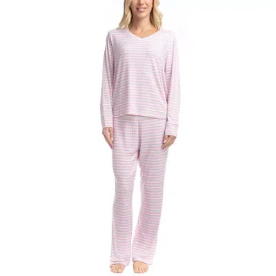 Goodnight Kiss Womens V-neck Long Sleeve 2-pc. Pajama Set In Pink