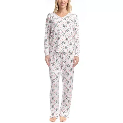 Goodnight Kiss Womens V-neck Long Sleeve 2-pc. Pajama Set In White