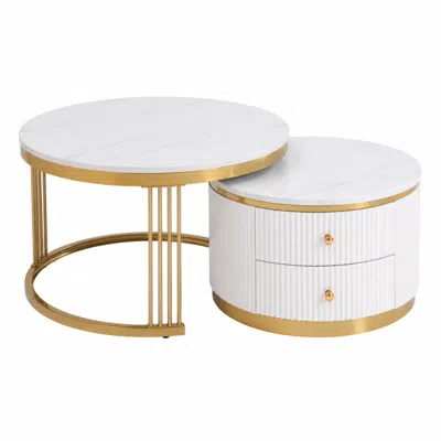 Goodsilo 2 Piece Round Nesting Coffee Table Set For Modern Residential Living Spaces In White