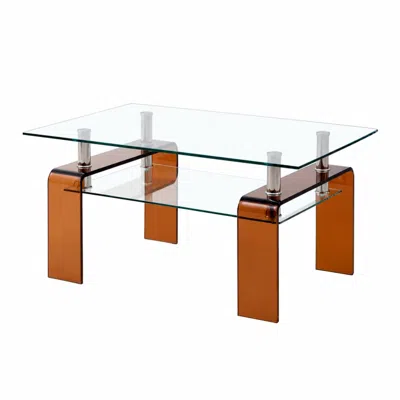 Goodsilo 2-tier Tempered Glass Rectangle Coffee Table In Brown