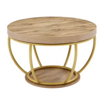 Goodsilo 31 Inch Round 2-tier Storage Coffee Table For Living Room And Home Office In Neutral