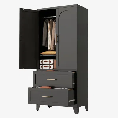 Goodsilo 71 Inch Tall Freestanding Wardrobe Storage Cabinet In Black