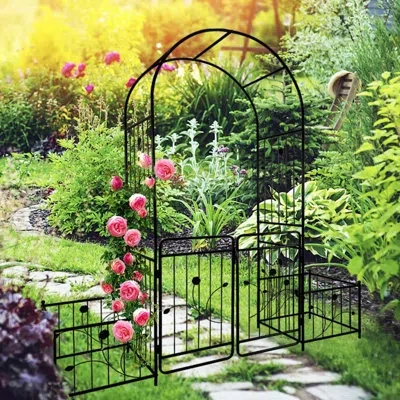 Goodsilo 79.5" W X 19.7" D Metal Arbor With Gate In Black