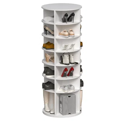 Goodsilo 7-tier Freestanding 360° Rotating Shoe Rack Storage Organizer In White