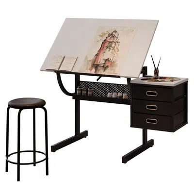 Goodsilo Adjustable Drawing Desk With Storage In Black