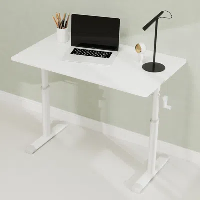 Goodsilo Adjustable Height Hand Crank Standing Desk In White