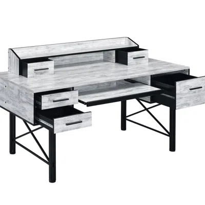 Goodsilo Antique White And Black Finish Computer Desk In Gray