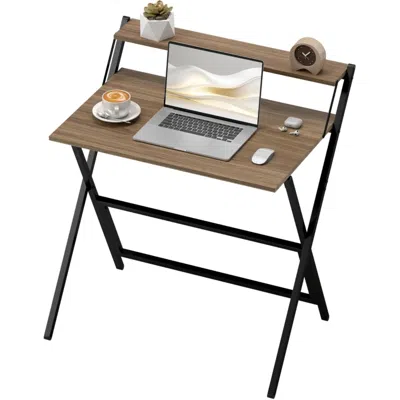 Goodsilo Compact Foldable Desk With Integrated Monitor Shelf In Black