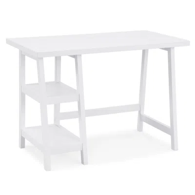 Goodsilo Contemporary Writing Desk With Storage Shelves In White