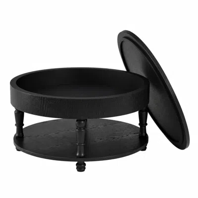 Goodsilo Dual Storage Round Coffee Table With Hidden Compartment For Living Room In Black