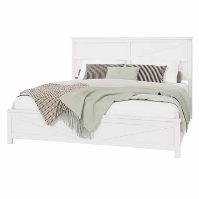 Goodsilo Farmhouse King Bed With Barn Door Headboard And Footboard In White