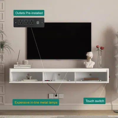 Goodsilo Floating Wall Mount Tv Stand With Led Lighting In White