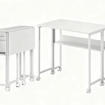 Goodsilo Folding Computer Desk With Storage And Wheels In White