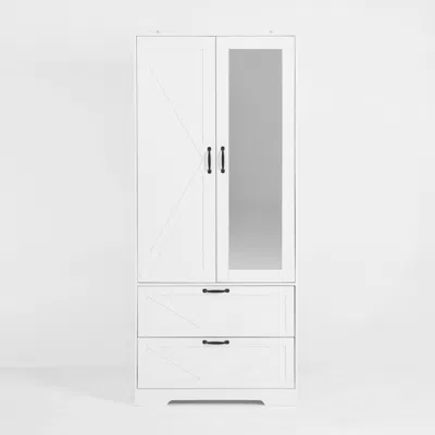 Goodsilo Freestanding Double Door Bedroom Wardrobe With Built-in Mirror In White