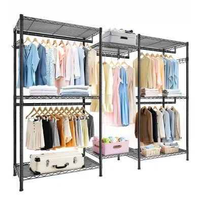 Goodsilo Freestanding Garment Rack Adjustable Closet Organizer Portable Wardrobe Clothes Rack In Gray