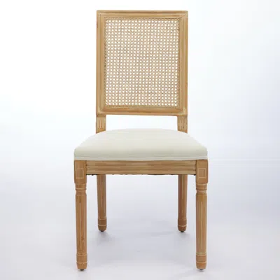 Goodsilo French Style Rattan Back Dining Chairs Set In Nude