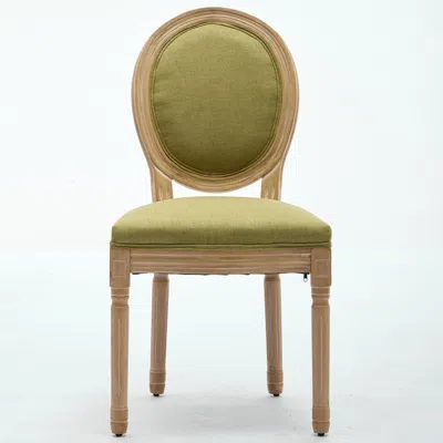 Goodsilo French Style Solid Wood Frame Linen Dining Chair In Green