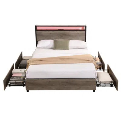 Goodsilo Full Bed Frame With Integrated Storage Headboard In Neutral