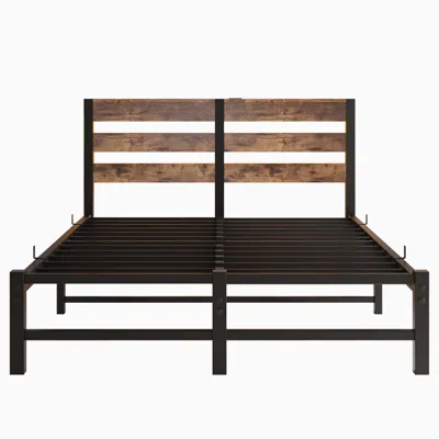 Goodsilo Full Size Bed Frame With Attached Headboard For Home Bedroom Use In Brown
