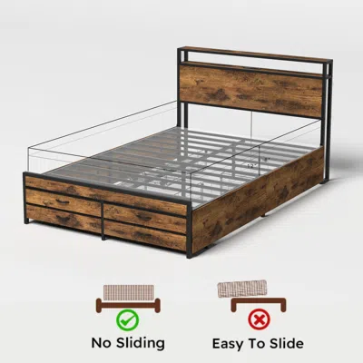 Goodsilo Full Size Bed Frame With Headboard And Storage Drawers In Brown