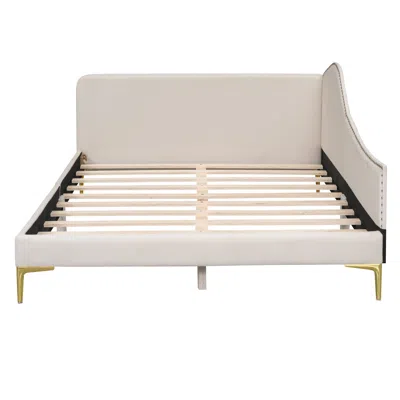 Goodsilo Full Size Daybed With Headboard, Armrest & Support Legs In Neutral