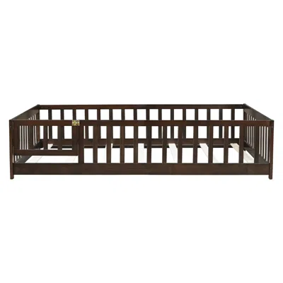 Goodsilo Full Size Floor Bed With Safety Guardrails In Brown