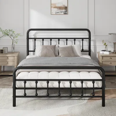 Goodsilo Full Size Metal Bed Frame With Headboard Storage In Black