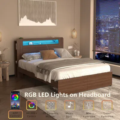 Goodsilo Full Size Platform Bed Frame With Storage And Headboard In Brown