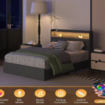 Goodsilo Full Size Platform Bed Frame With Storage And Upholstered Headboard In Black