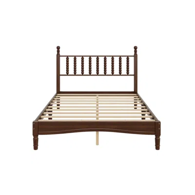 Goodsilo Full Size Platform Bed With Gourd Shaped Headboard Retro Style In Brown