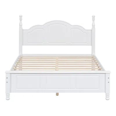 Goodsilo Full Size Retro Style Platform Bed Frame For Home Bedroom Use In White