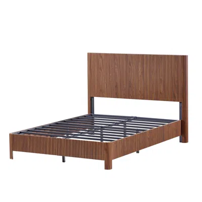 Goodsilo Full Size Wooden Corrugated Curved Line Bed Frame In Brown