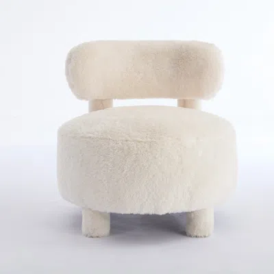 Goodsilo Fur Fabric Armless Accent Chair With Wooden Legs